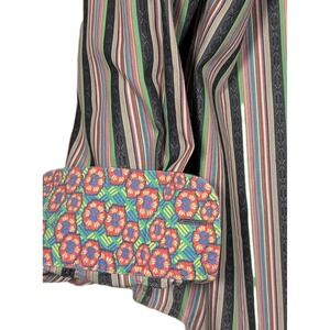 Robert Graham Striped Geometric Long Sleeve Button Front Shirt SZ L Floral Cuff